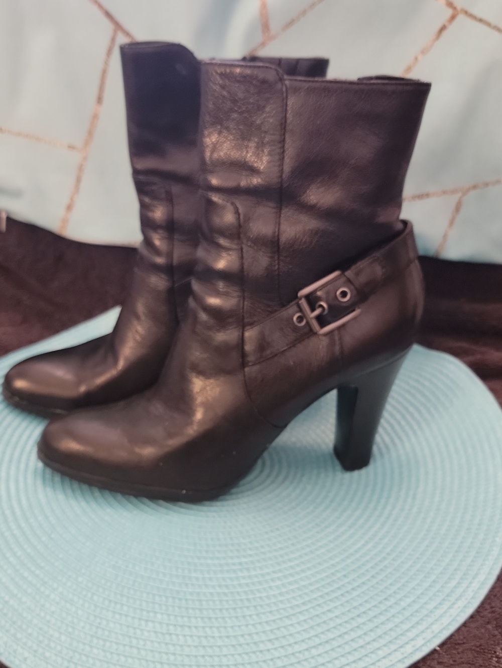 Alfani Black Leather Mid-Calf Heeled Ankle Boots